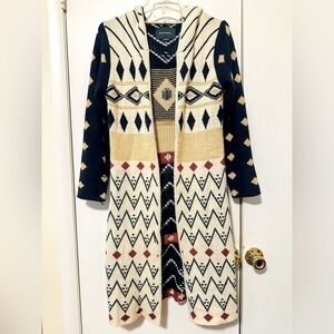 Aztec sweater duster with hoodie